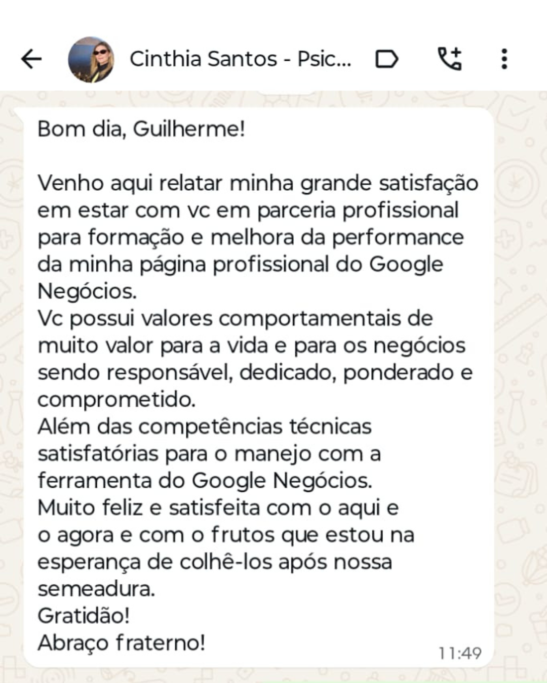 Depoimento de Cinthia Santos — Psicóloga