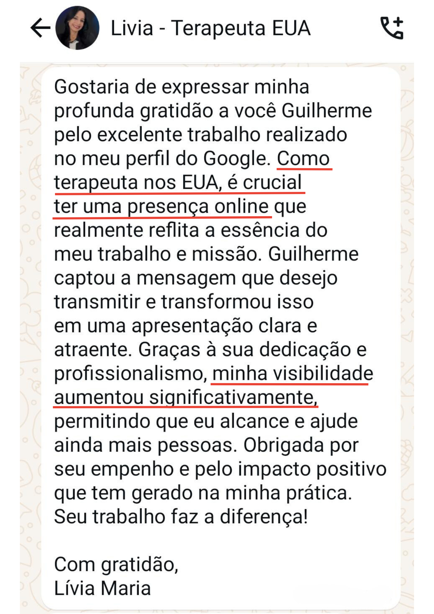 Depoimento de Lívia Maria — Terapeuta nos EUA